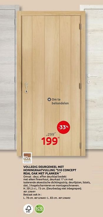 Promoties Volledig deurgeheel met honingraatvulling s10 concept real oak met planken - Thys - Geldig van 12/08/2020 tot 31/08/2020 bij BricoPlanit