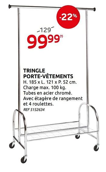 Promotions Tringle porte-vêtements - Produit maison - Brico - Valide de 12/08/2020 à 31/08/2020 chez Brico