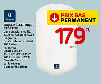 Promotions Boiler électrique stéatite - Van Marcke - Valide de 12/08/2020 à 31/08/2020 chez Brico