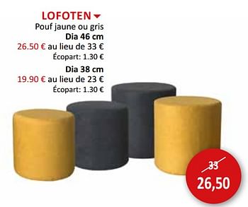 Promotions Lofoten pouf jaune ou gris - Produit maison - Weba - Valide de 01/08/2020 à 31/08/2020 chez Weba