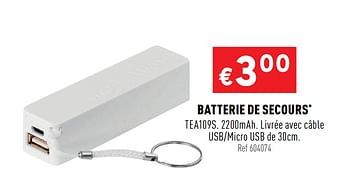 Promotions Batterie de secours usb-micro usb - Produit maison - Trafic  - Valide de 05/08/2020 à 09/08/2020 chez Trafic