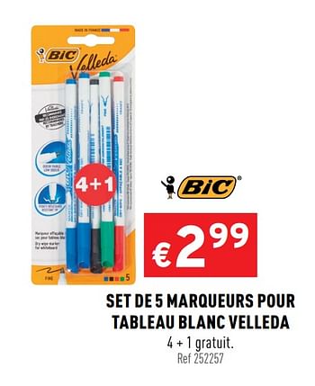 Promotions Set de 5 marqueurs pour tableau blanc velleda - BIC - Valide de 05/08/2020 à 09/08/2020 chez Trafic