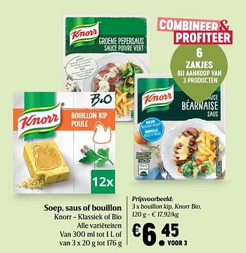Promoties 3 x bouillon kip, knorr bio - Knorr - Geldig van 06/08/2020 tot 12/08/2020 bij Delhaize