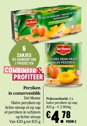 Promoties Perziken in conservenblik del monte - Del Monte - Geldig van 06/08/2020 tot 12/08/2020 bij Delhaize