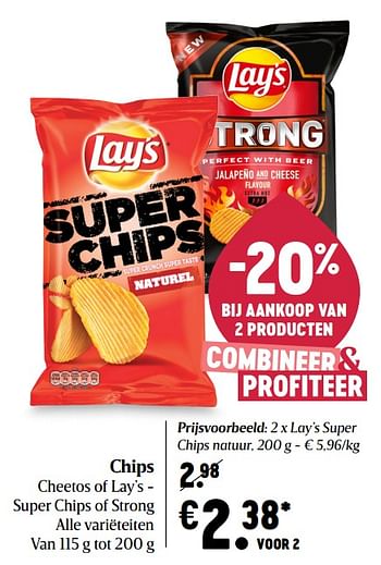Promoties Chips cheetos of lay`s - super chips of strong - Lay's - Geldig van 06/08/2020 tot 12/08/2020 bij Delhaize