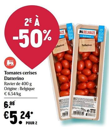 Promotions Tomates cerises datterino - Produit Maison - Delhaize - Valide de 06/08/2020 à 12/08/2020 chez Delhaize