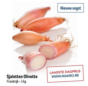 Promotions Sjalotten olivette - Produit maison - Makro - Valide de 12/08/2020 à 25/08/2020 chez Makro