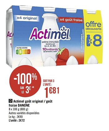 Promoties Actimel goût original - goût fraise danone - Danone - Geldig van 03/08/2020 tot 16/08/2020 bij Géant Casino