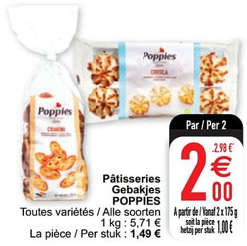 Promotions Pâtisseries gebakjes poppies - Poppies - Valide de 11/08/2020 à 17/08/2020 chez Cora