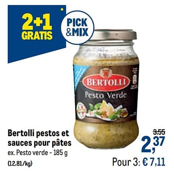 Promotions Bertolli pestos et sauces pour pâtes pesto verde - Bertolli - Valide de 12/08/2020 à 25/08/2020 chez Makro