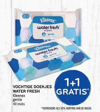 Promoties 1+1 gratis vochtige doekjes water fresh kleenex gentle - Kleenex - Geldig van 12/08/2020 tot 25/08/2020 bij Alvo