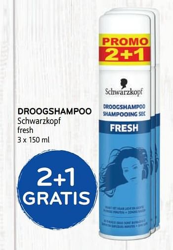 Promoties 2+1 gratis droogshampoo schwarzkopf fresh - Schwarzkopf - Geldig van 12/08/2020 tot 25/08/2020 bij Alvo