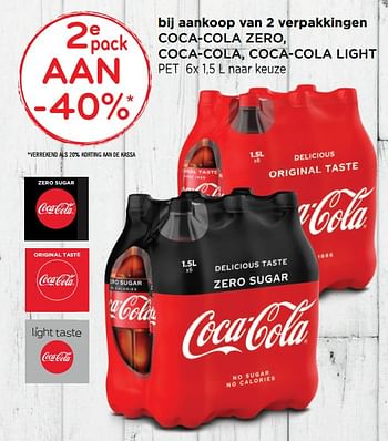 Promoties 2e pack aan-40% coca-cola zero, coca-cola, coca-cola light - Coca Cola - Geldig van 12/08/2020 tot 25/08/2020 bij Alvo