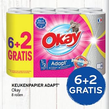 Promoties 6+2 gratis keukenpapier adapt` okay - Huismerk - Okay  - Geldig van 12/08/2020 tot 25/08/2020 bij Alvo