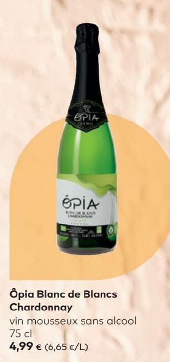 Promoties Opia blanc de blancs chardonnay vin mousseux sans alcool - Schuimwijn - Geldig van 05/08/2020 tot 01/09/2020 bij Bioplanet