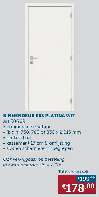 Promoties Binnendeur s63 platina wit tubespaan wit - Huismerk - Zelfbouwmarkt - Geldig van 18/08/2020 tot 21/09/2020 bij Zelfbouwmarkt