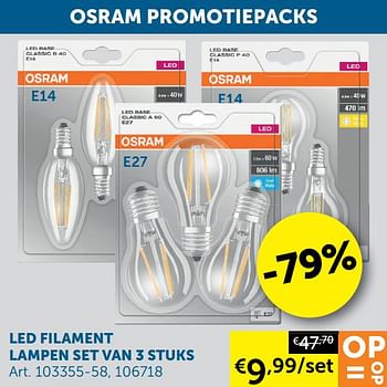 Promoties Led filament lampen set van 3 stuks - Osram - Geldig van 18/08/2020 tot 21/09/2020 bij Zelfbouwmarkt