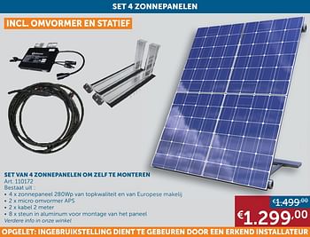 Promoties Set van 4 zonnepanelen om zelf te monteren - Huismerk - Zelfbouwmarkt - Geldig van 18/08/2020 tot 21/09/2020 bij Zelfbouwmarkt