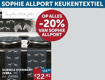 Promoties Sophie allport keukentextiel dubbele ovenwant zebra - Huismerk - Zelfbouwmarkt - Geldig van 18/08/2020 tot 21/09/2020 bij Zelfbouwmarkt