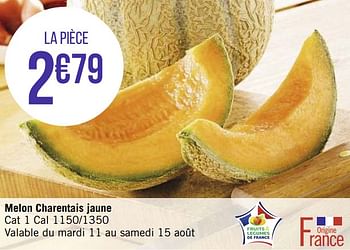 Promotions Melon charentais jaune - Produit Maison - Casino - Valide de 10/08/2020 à 23/08/2020 chez Super Casino