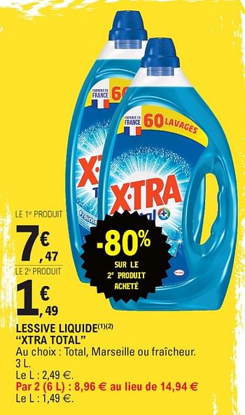 Promo LESSIVE LIQUIDE XTRA TOTAL(¹) Le lot de 4 x 47 lavages (4 x
