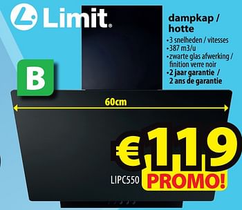 Promoties Limit dampkap - hotte lipc550 - Limit - Geldig van 12/08/2020 tot 31/08/2020 bij ElectroStock