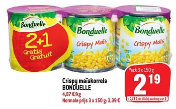 Promoties Crispy maïskorrels bonduelle - Bonduelle - Geldig van 12/08/2020 tot 18/08/2020 bij Match