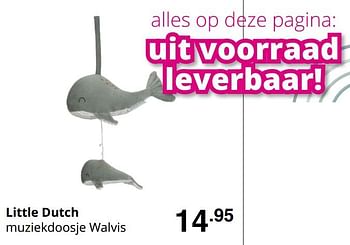 Promoties Little dutch muziekdoosje walvis - Little Dutch - Geldig van 16/08/2020 tot 22/08/2020 bij Baby & Tiener Megastore