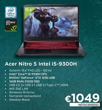 Promoties Acer nitro 5 intel i5-9300h - Acer - Geldig van 16/08/2020 tot 30/09/2020 bij Compudeals