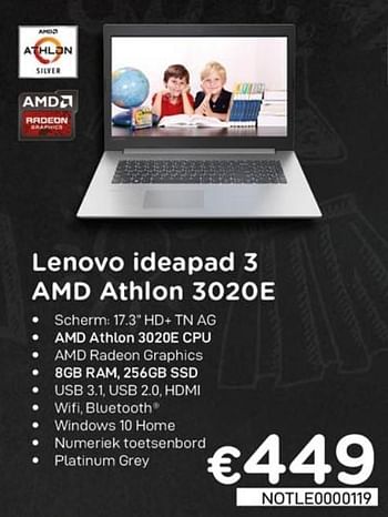 Promoties Lenovo ideapad 3 amd athlon 3020e - Lenovo - Geldig van 16/08/2020 tot 30/09/2020 bij Compudeals
