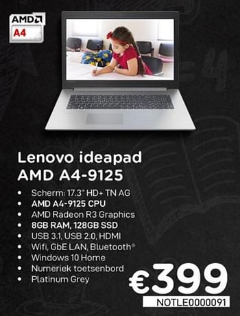 Promoties Lenovo ideapad amd a4-9125 - Lenovo - Geldig van 16/08/2020 tot 30/09/2020 bij Compudeals