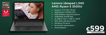 Promoties Lenovo ideapad l340 amd ryzen 5 3500u - Lenovo - Geldig van 16/08/2020 tot 30/09/2020 bij Compudeals