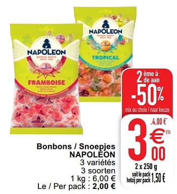 Promoties Bonbons - snoepjes napoléon - Napoleon - Geldig van 18/08/2020 tot 24/08/2020 bij Cora