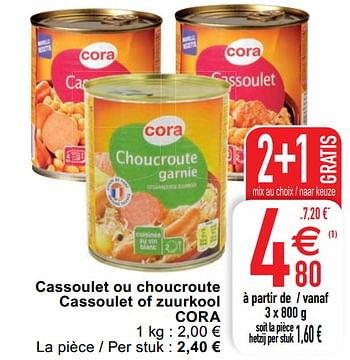 Promoties Cassoulet ou choucroute cassoulet of zuurkool cora - Huismerk - Cora - Geldig van 18/08/2020 tot 24/08/2020 bij Cora