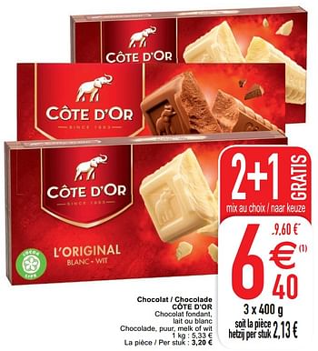 Promotions Chocolat - chocolade côte d`or - Cote D'Or - Valide de 18/08/2020 à 24/08/2020 chez Cora
