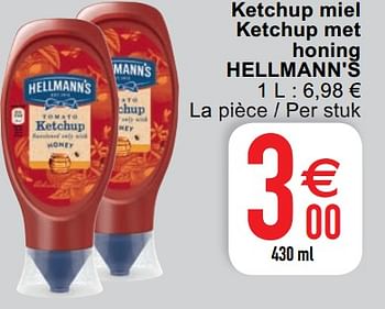 Promoties Ketchup miel ketchup met honing hellmann`s - Hellmann's - Geldig van 18/08/2020 tot 24/08/2020 bij Cora