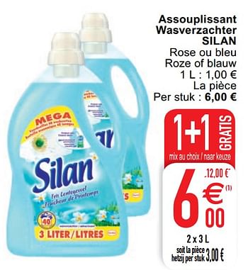 Promoties Assouplissant wasverzachter silan - Silan - Geldig van 18/08/2020 tot 24/08/2020 bij Cora