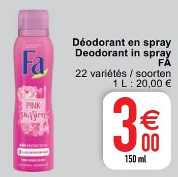 Promoties Déodorant en spray deodorant in spray fa - Fa - Geldig van 18/08/2020 tot 24/08/2020 bij Cora