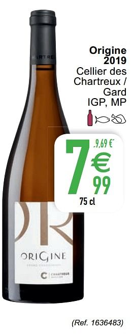 Promoties Origine 2019 cellier des chartreux - gard igp mp - Witte wijnen - Geldig van 18/08/2020 tot 24/08/2020 bij Cora