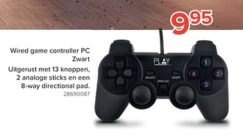 Promoties Play wired game controller pc zwart - Play  - Geldig van 17/08/2020 tot 30/09/2020 bij Euro Shop