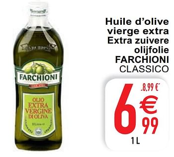 Promotions Huile d`olive vierge extra extra zuivere olijfolie farchioni classico - Farchioni - Valide de 18/08/2020 à 24/08/2020 chez Cora