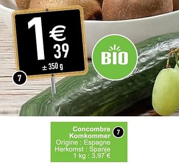Promoties Concombre komkommer - Huismerk - Cora - Geldig van 18/08/2020 tot 24/08/2020 bij Cora