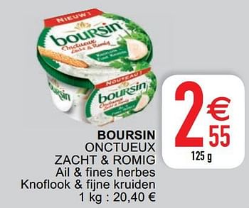 Promotions Boursin onctueux zacht + romig - Boursin - Valide de 18/08/2020 à 24/08/2020 chez Cora