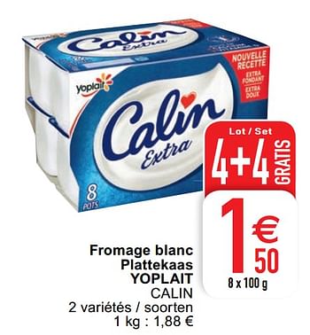 Promoties Fromage blanc plattekaas yoplait calin - Yoplait - Geldig van 18/08/2020 tot 24/08/2020 bij Cora