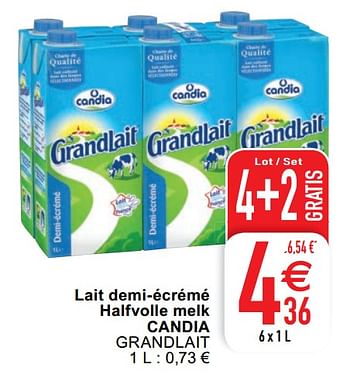 Promoties Lait demi-écrémé halfvolle melk candia grandlait - CANDIA - Geldig van 18/08/2020 tot 24/08/2020 bij Cora
