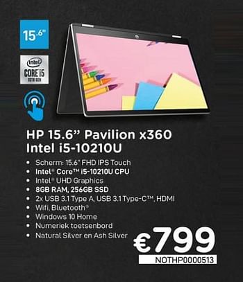 Promoties Hp 15.6 `` pavilion x360 intel i5-10210u - HP - Geldig van 16/08/2020 tot 30/09/2020 bij Compudeals