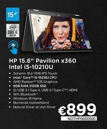 Promoties Hp 15.6`` pavilion x360 intel i5-10210u - HP - Geldig van 16/08/2020 tot 30/09/2020 bij Compudeals