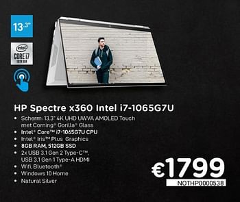 Promoties Hp spectre x360 intel i7-1065g7u - HP - Geldig van 16/08/2020 tot 30/09/2020 bij Compudeals