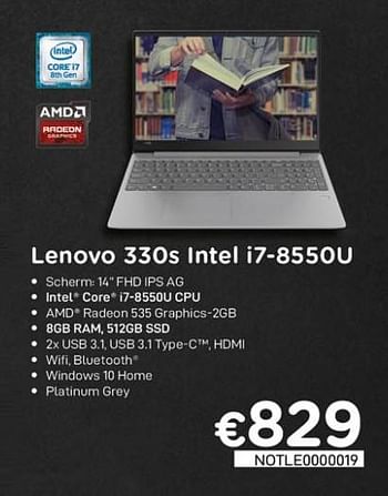 Promotions Lenovo 330s intel i7-8550u - Lenovo - Valide de 16/08/2020 à 30/09/2020 chez Compudeals