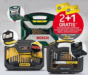 Promoties 2+1 gratis op de draagbare elektrische accessoires sencys, bosch, stanley, dremel, worx en wolfcraft - Bosch - Geldig van 02/09/2020 tot 14/09/2020 bij BricoPlanit